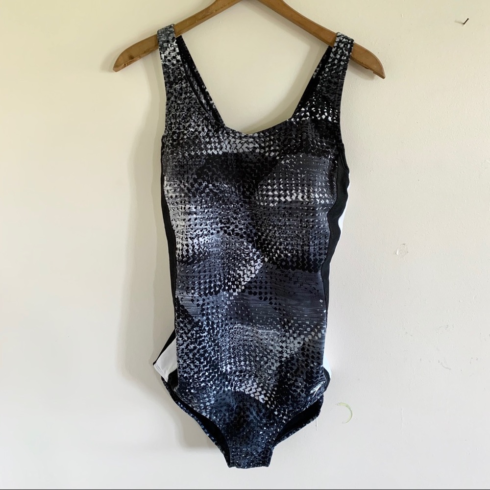 Speedo Swimsuit Hydro Bra Grey White Size 12 Large